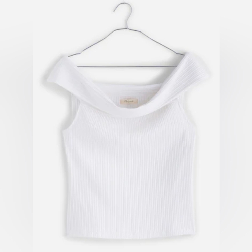 Madewell NWT Ribbed Off-the-Shoulder Sleeveless Knit Top White Med